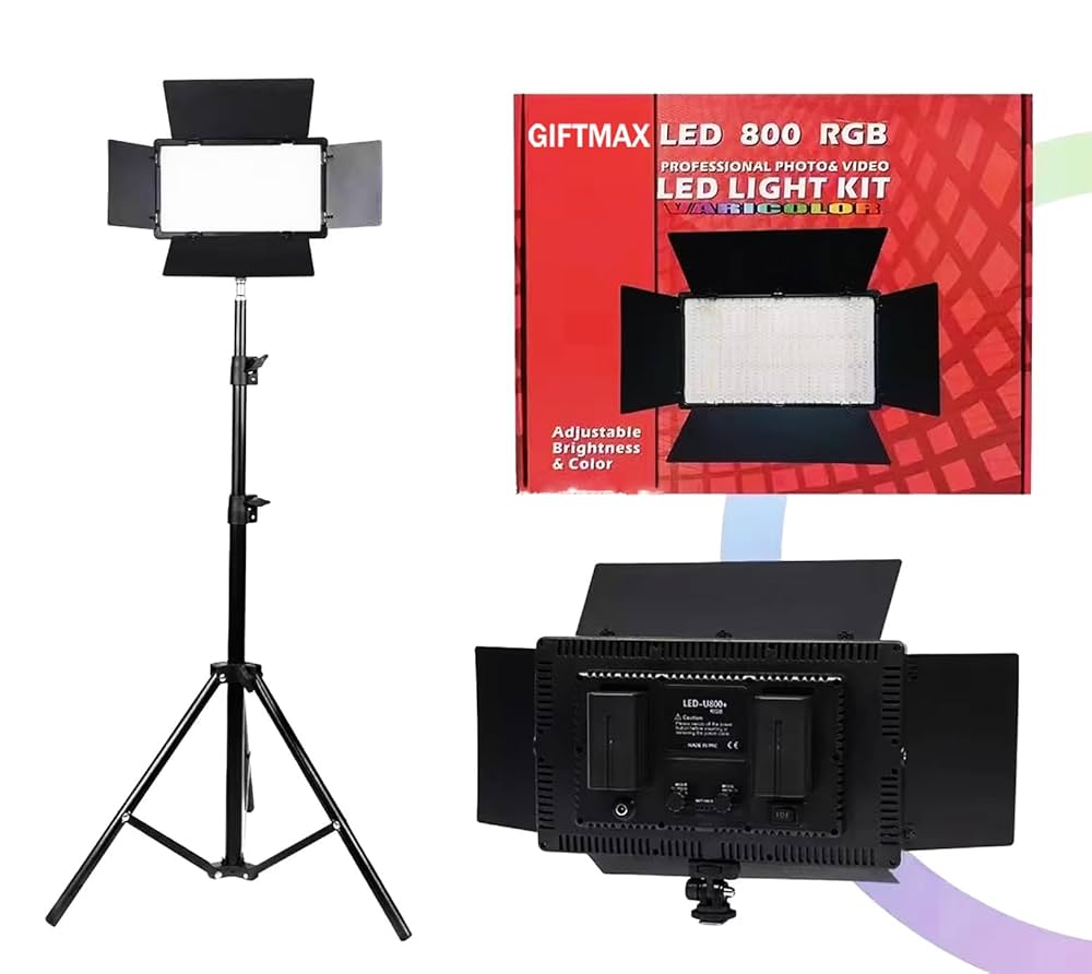 GIFTMAX Professional Rechargeable Pro 800 RGB 50W LED Panel Light Photography, Studio Light 3200-6500K with Tripod Stand for Video Recording/Content Creation/Game Live Streaming Zoom